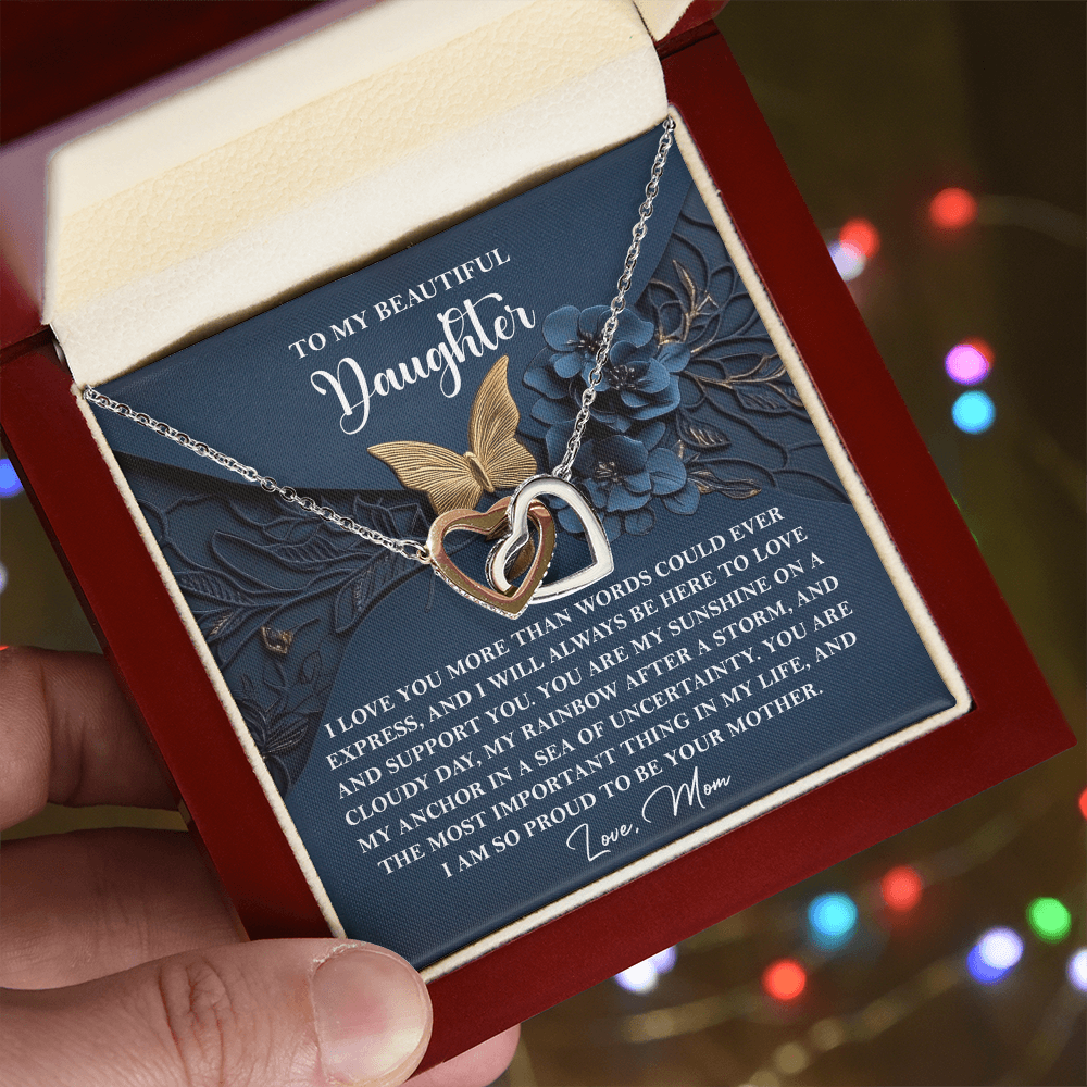 Daughter Gift - My Sunshine - Interlocking Hearts Necklace – A Heartfelt Gift from Mom - Mallard Moon Gift Shop