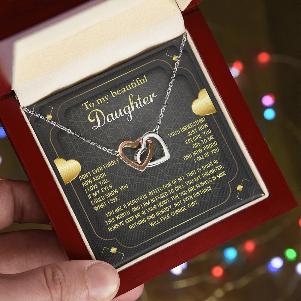 Daughter Gift for Birthday, Christmas, Graduation - Proud of You - Beautiful Reflection - Interlocking Hearts Necklace - Mallard Moon Gift Shop