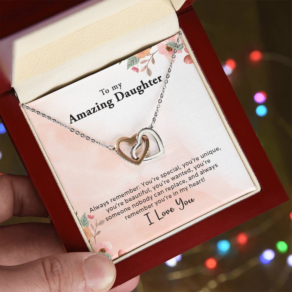 To My Amazing Daughter - Always In My Heart - Interlocking Hearts Necklace - Mallard Moon Gift Shop