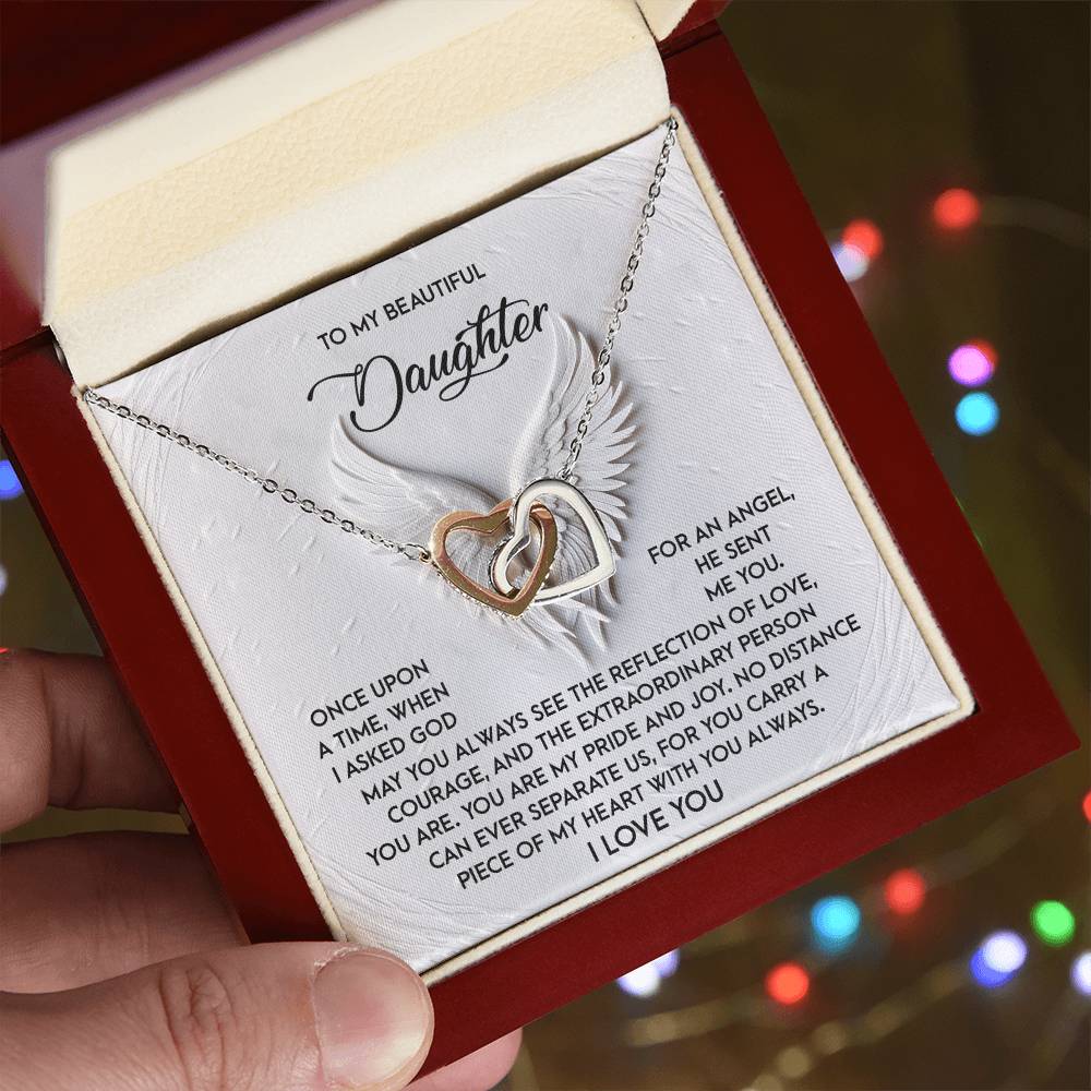 To My Beautiful Daughter - You Are My Angel - Interlocking Hearts Necklace - Mallard Moon Gift Shop