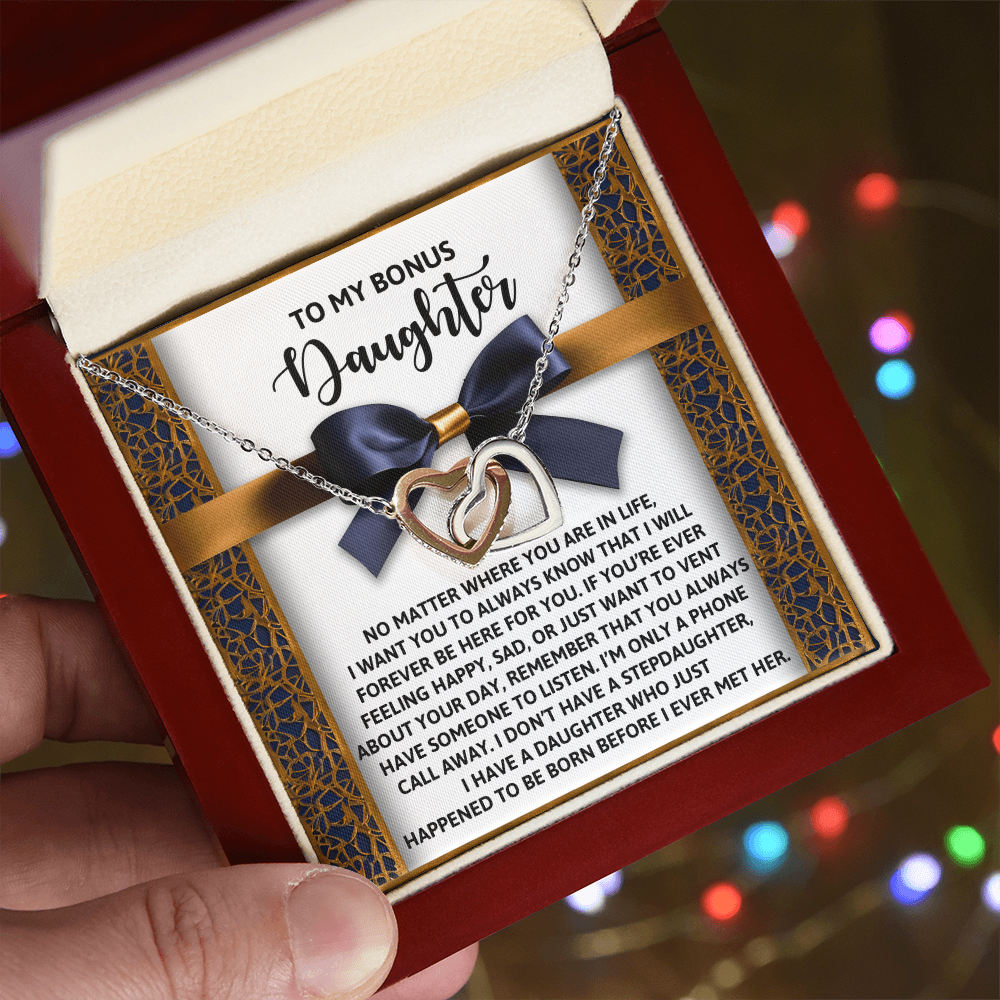 Bonus Daughter Heartfelt Gift Interlocking Hearts Necklace - I'm Only a Phone Call Away - Mallard Moon Gift Shop