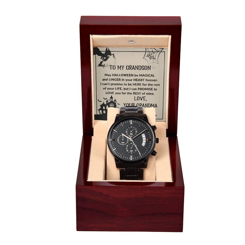 Grandson, May Halloween be Magical - Personalized Black Chronograph Watch - Mallard Moon Gift Shop