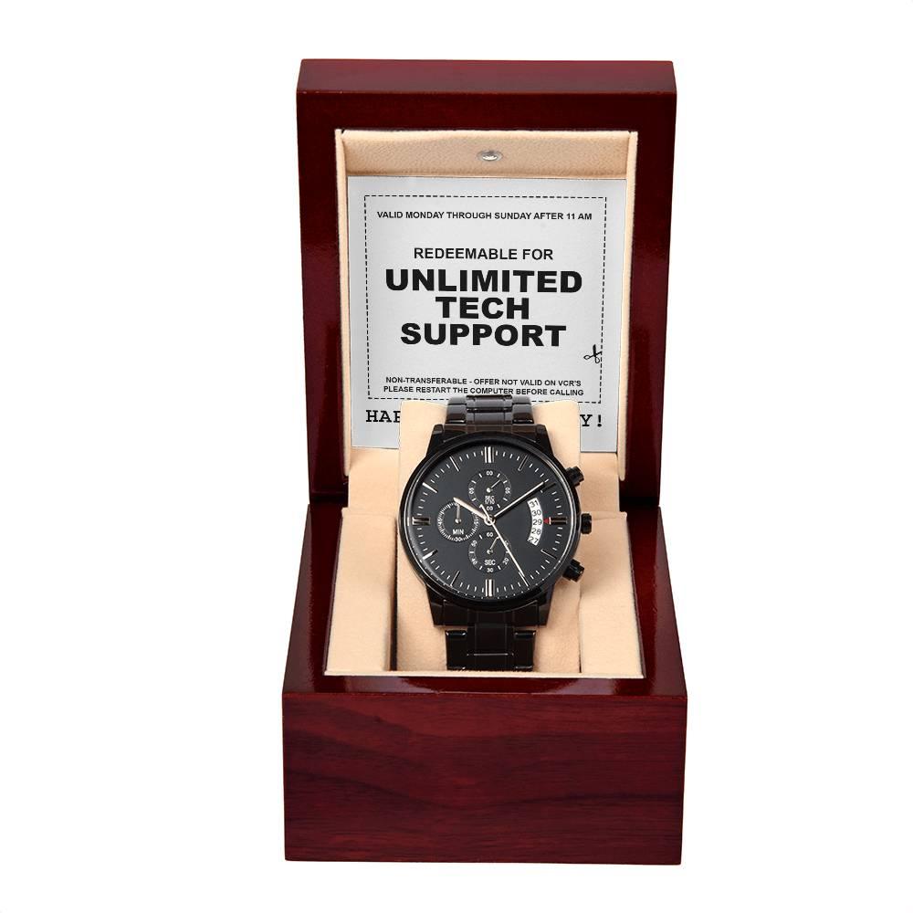 Gift for Dad - Redeem for Unlimited Tech Support - Black Chronograph Watch - Mallard Moon Gift Shop