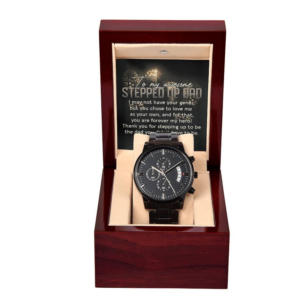 To My Awesome Stepped-Up Man Black Chronograph Watch Gift for Stepdad - Mallard Moon Gift Shop