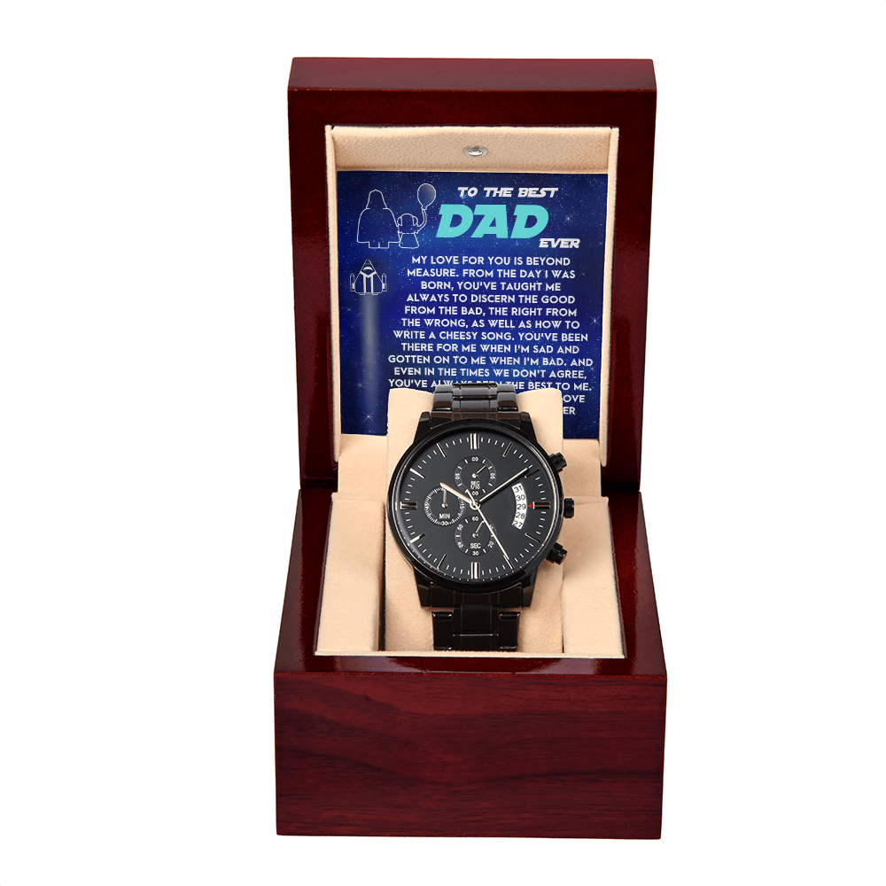 To the Best Dad Ever Black Chronograph Watch Gift – Meaningful Father's Day Gift from Son or Daughter, Thoughtful Dad Appreciation Keepsake, Water-Resistant Stainless Steel Watch with Sentimental Message Card - Mallard Moon Gift Shop
