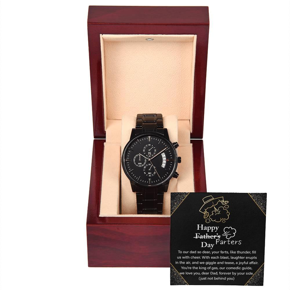 Dad Gift -Funny Happy Farter's Day Black Chronograph Watch - Mallard Moon Gift Shop