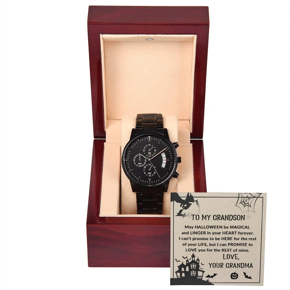 Grandson, May Halloween be Magical - Personalized Black Chronograph Watch - Mallard Moon Gift Shop