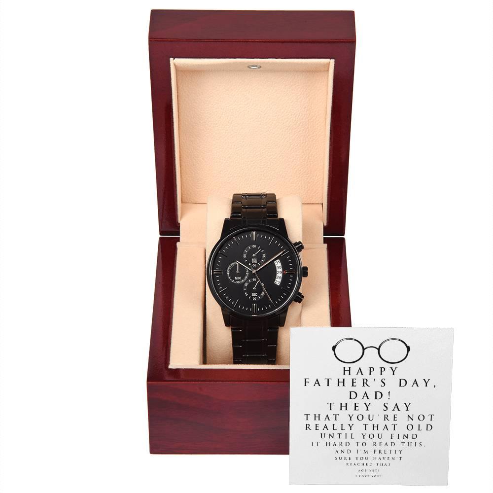 Dad Father's Day Gift - Hard To Read- Black Chronograph Watch - Mallard Moon Gift Shop