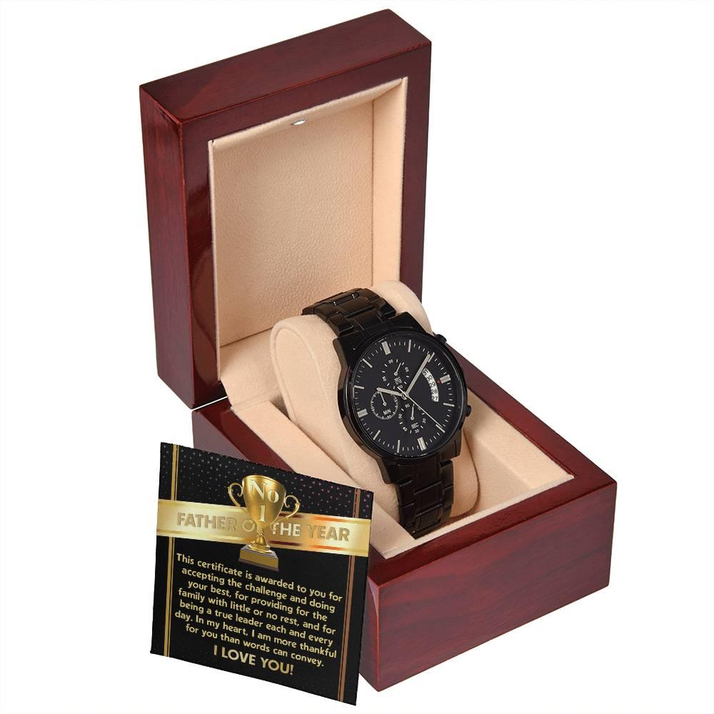 Father of the Year Black Chronograph Watch - Mallard Moon Gift Shop