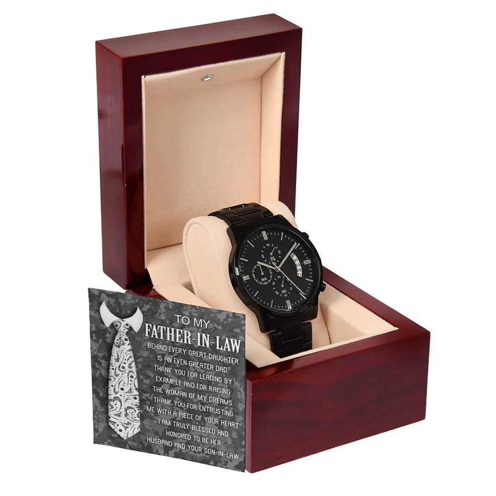 Gift for Father-In-Law - Behind Every Great Daughter is an Even Greater Dad Black Chronograph Watch - Mallard Moon Gift Shop