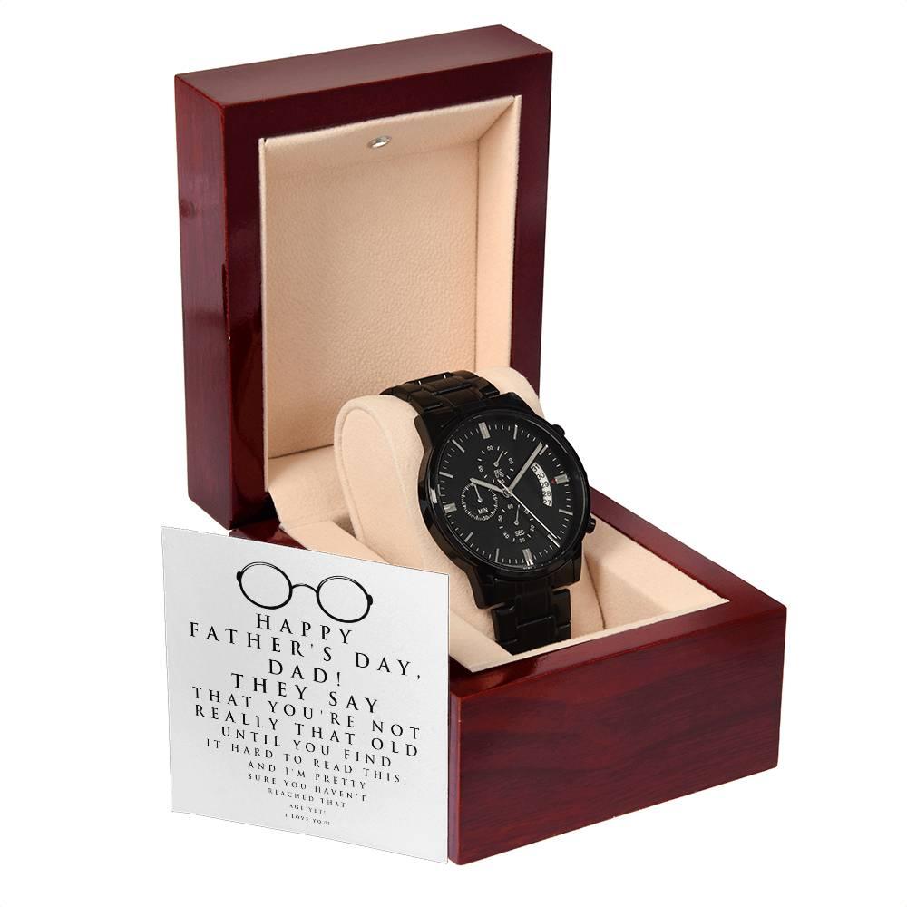 Dad Father's Day Gift - Hard To Read- Black Chronograph Watch - Mallard Moon Gift Shop