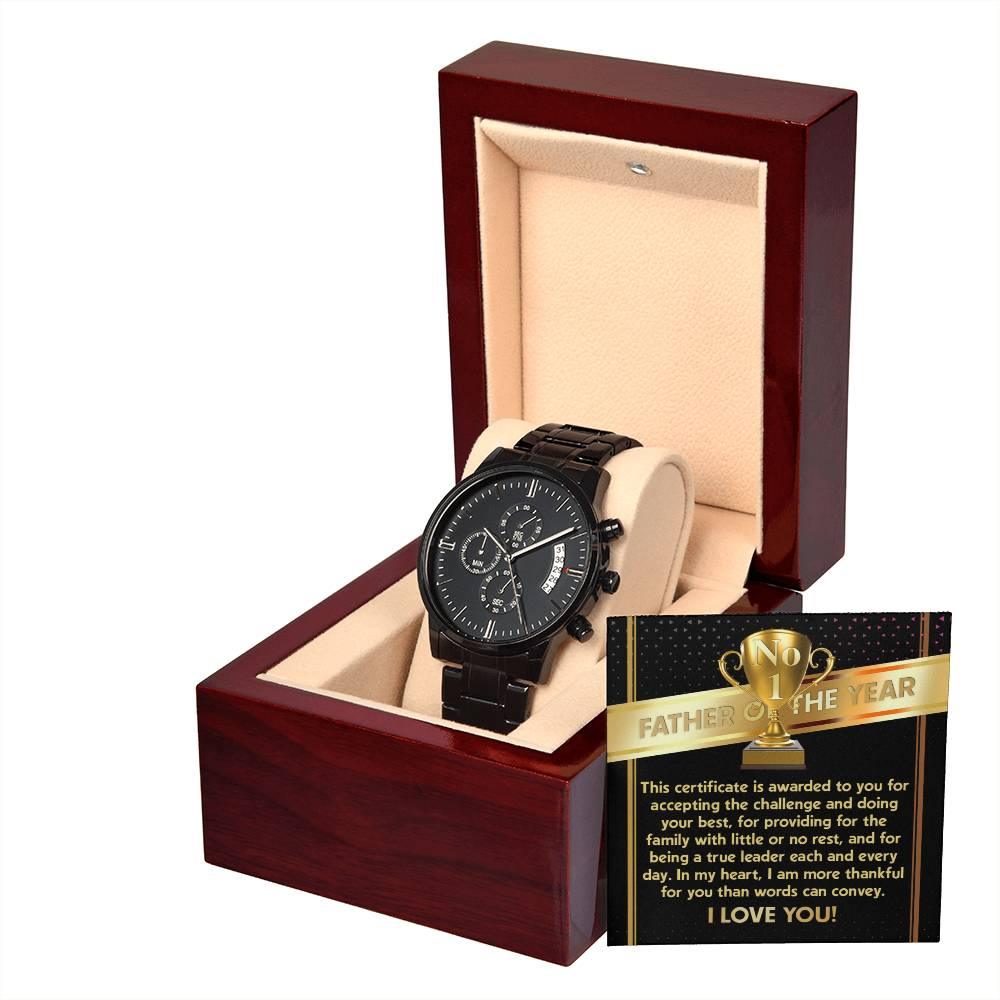 Father of the Year Black Chronograph Watch - Mallard Moon Gift Shop