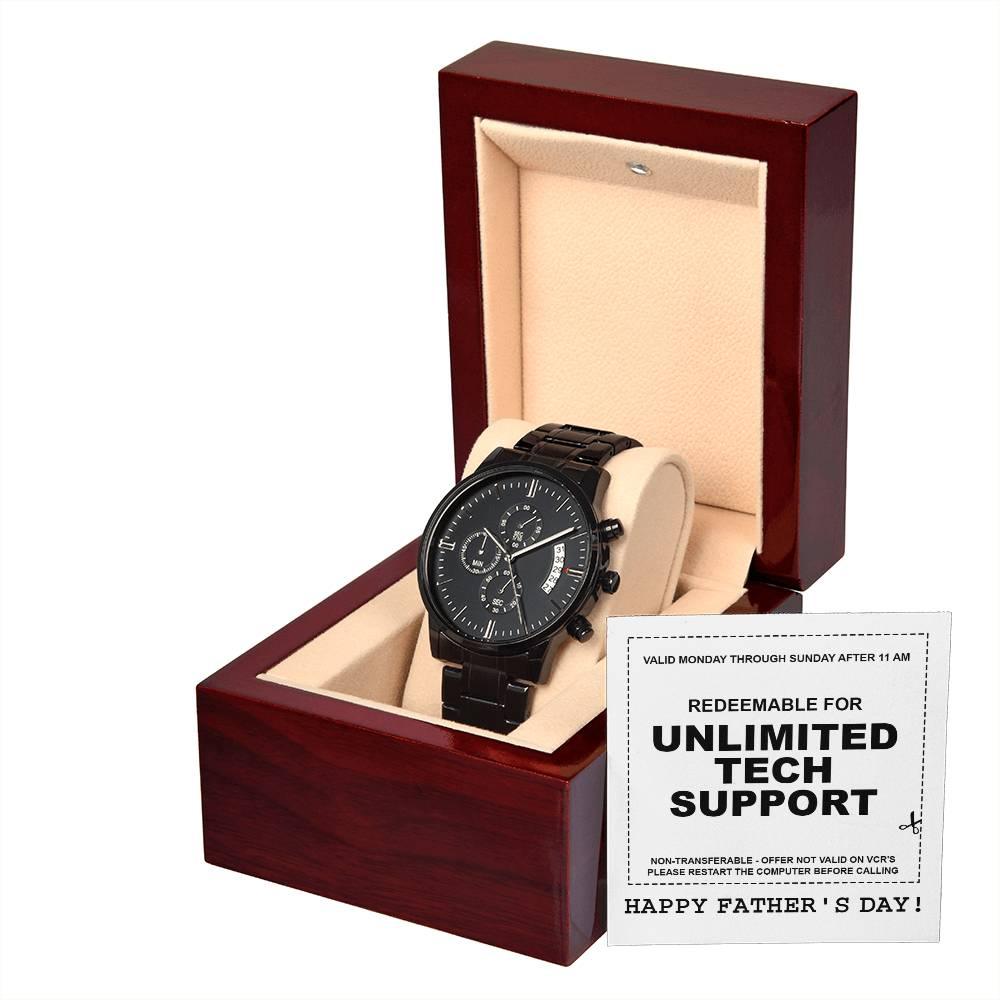 Gift for Dad - Redeem for Unlimited Tech Support - Black Chronograph Watch - Mallard Moon Gift Shop
