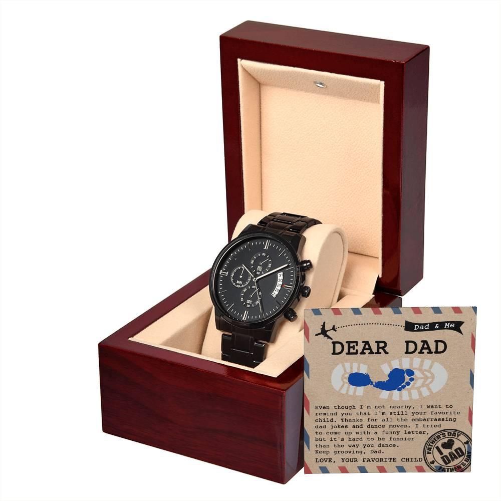 Dad Gift - Thanks for All The Embarrassing Dad Jokes and Dance Moves - Your Favorite Child - Black Chronograph Watch - Mallard Moon Gift Shop