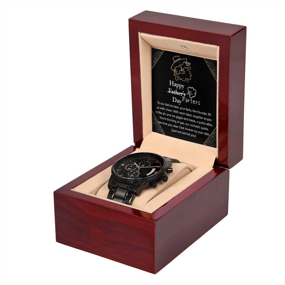 Dad Gift -Funny Happy Farter's Day Black Chronograph Watch - Mallard Moon Gift Shop