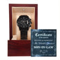 Son-In-Law Wedding Day Gift-Certificate Of Achievement-Black Chronograph Watch - Mallard Moon Gift Shop