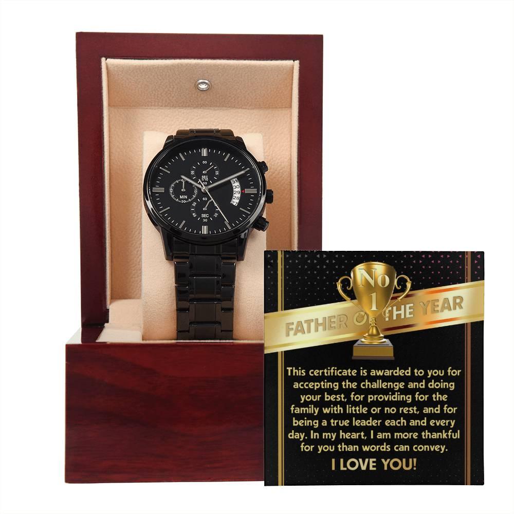 Father of the Year Black Chronograph Watch - Mallard Moon Gift Shop