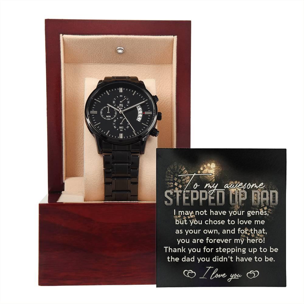 To My Awesome Stepped-Up Man Black Chronograph Watch Gift for Stepdad - Mallard Moon Gift Shop