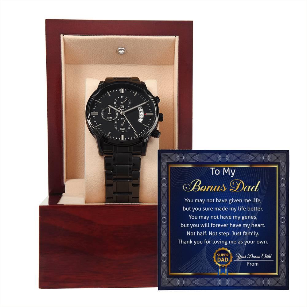 Bonus Dad Gift - You Have Made My Life Better - Black Chronograph Watch - Mallard Moon Gift Shop
