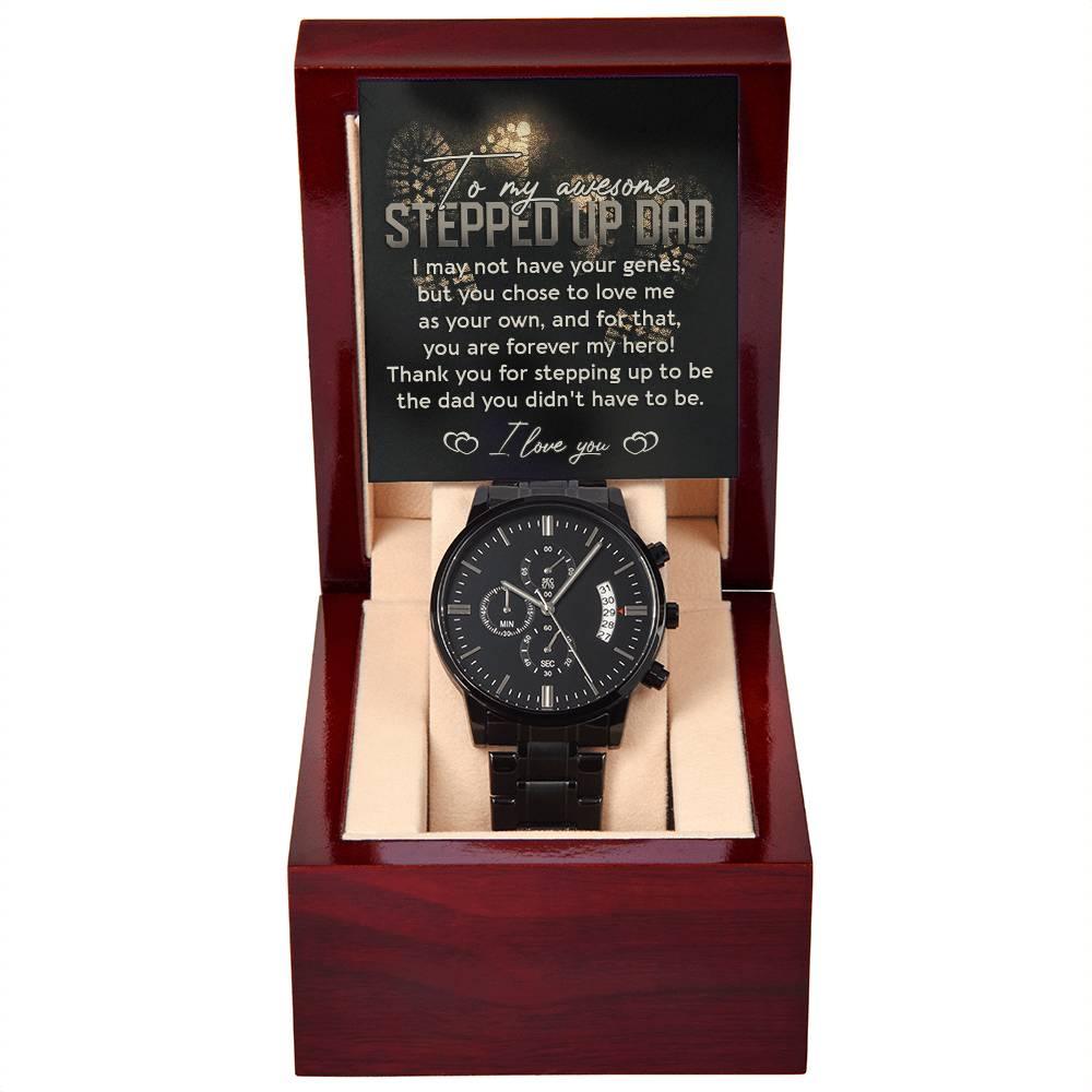 To My Awesome Stepped-Up Man Black Chronograph Watch Gift for Stepdad - Mallard Moon Gift Shop