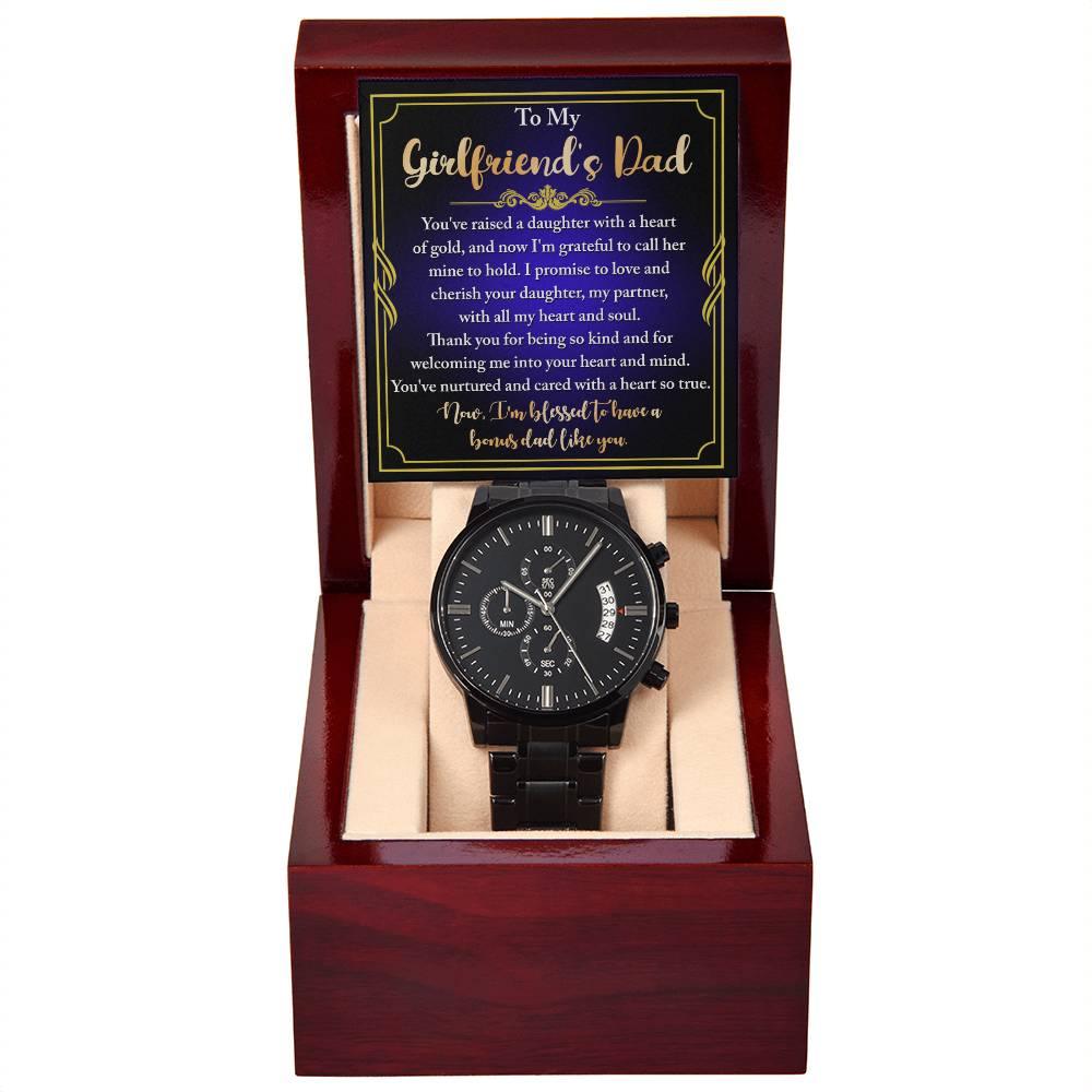 Gift for Girlfriend's Dad You Raised a Daughter with a Heart Of Gold Black Chronograph Watch - Mallard Moon Gift Shop