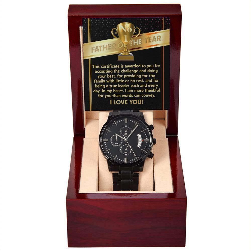 Father of the Year Black Chronograph Watch - Mallard Moon Gift Shop