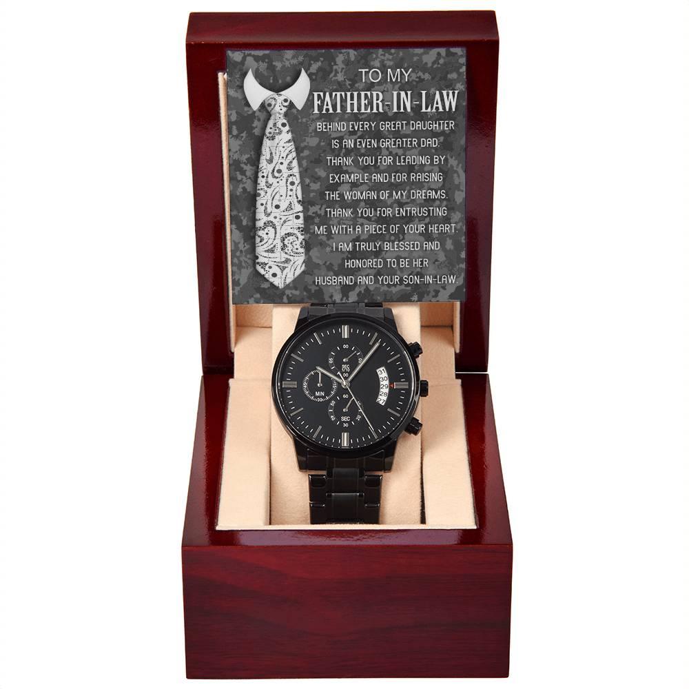Gift for Father-In-Law - Behind Every Great Daughter is an Even Greater Dad Black Chronograph Watch - Mallard Moon Gift Shop