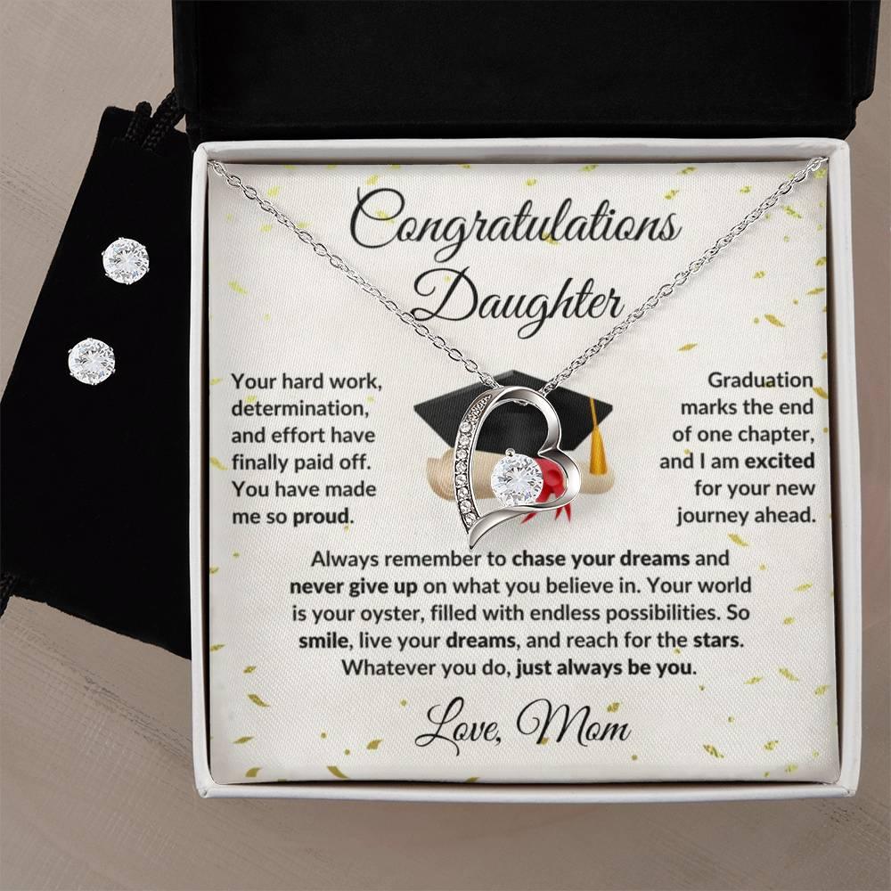 Daughter Graduation Gift Forever Love Heart Pendant Necklace and Earring Set - Mallard Moon Gift Shop