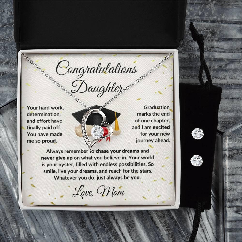 Daughter Graduation Gift Forever Love Heart Pendant Necklace and Earring Set - Mallard Moon Gift Shop