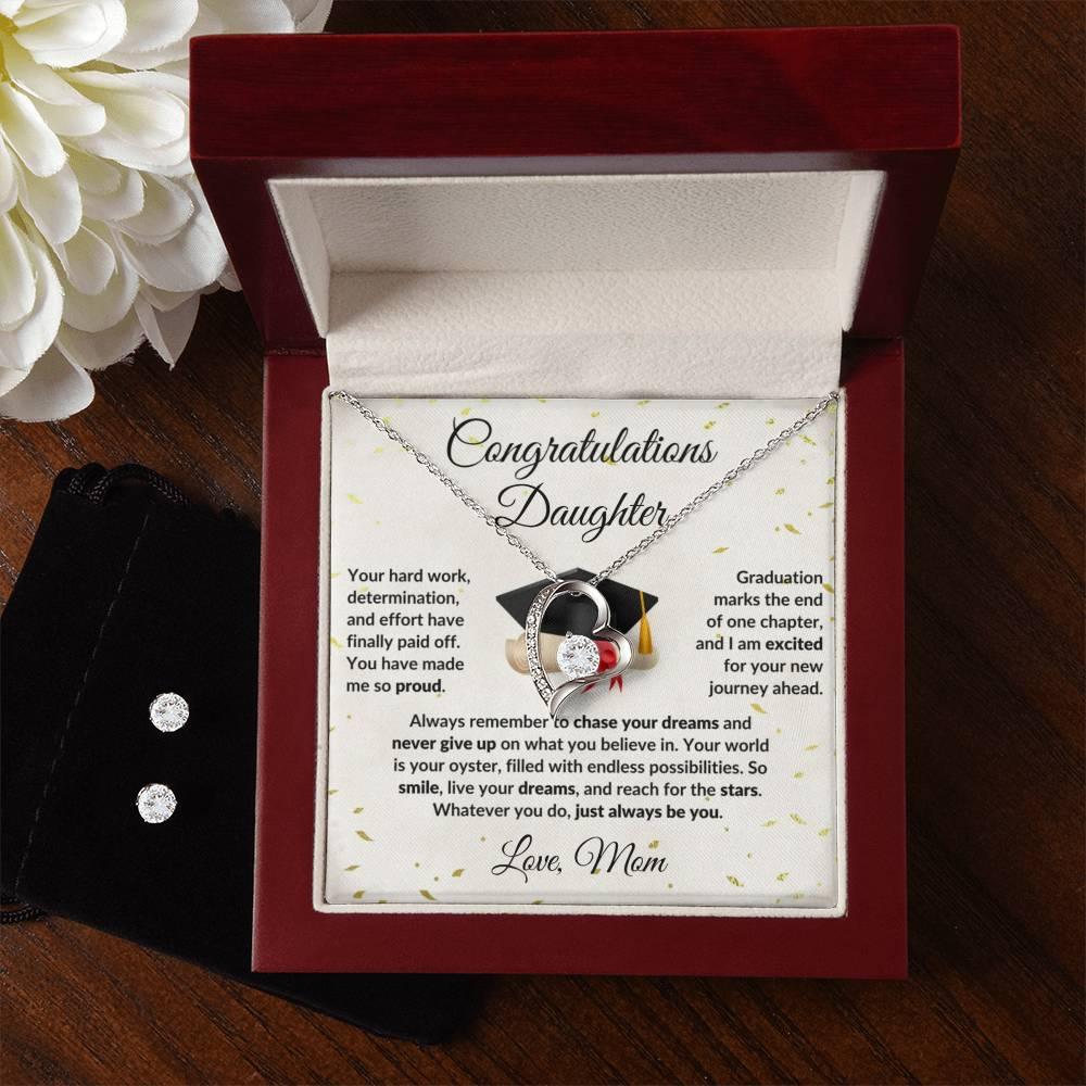 Daughter Graduation Gift Forever Love Heart Pendant Necklace and Earring Set - Mallard Moon Gift Shop