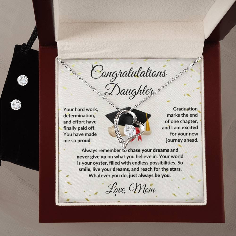 Daughter Graduation Gift Forever Love Heart Pendant Necklace and Earring Set - Mallard Moon Gift Shop