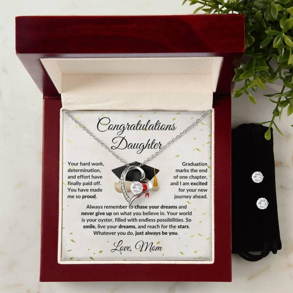 Daughter Graduation Gift Forever Love Heart Pendant Necklace and Earring Set - Mallard Moon Gift Shop
