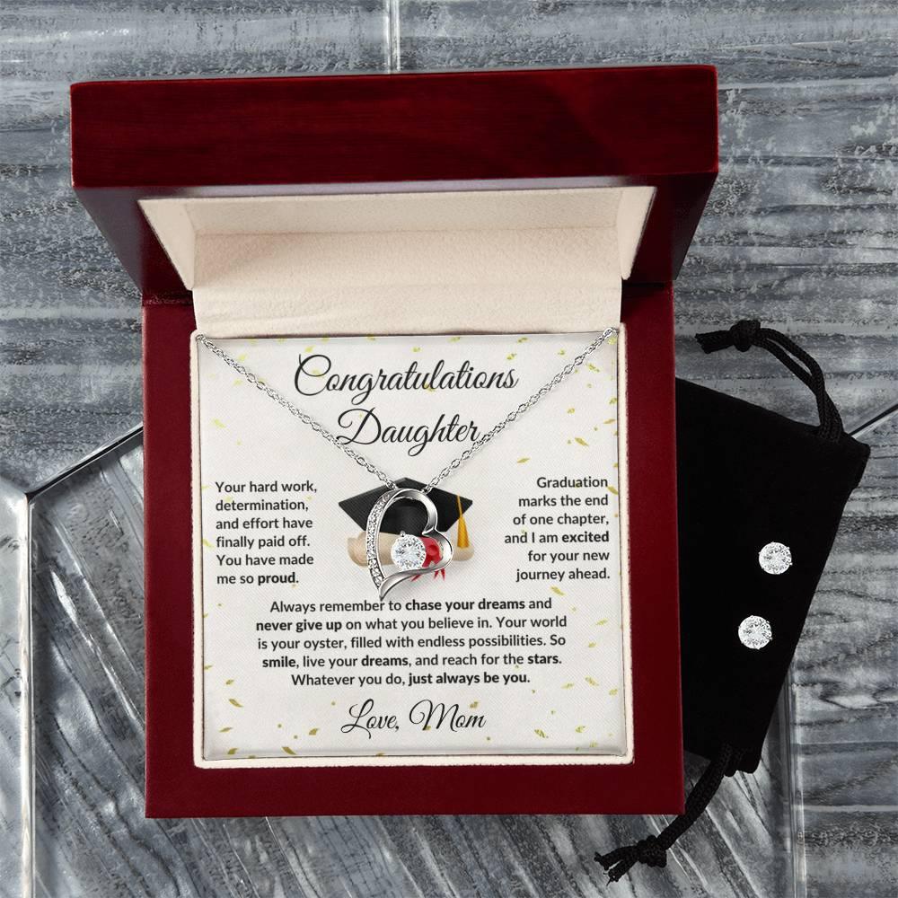 Daughter Graduation Gift Forever Love Heart Pendant Necklace and Earring Set - Mallard Moon Gift Shop