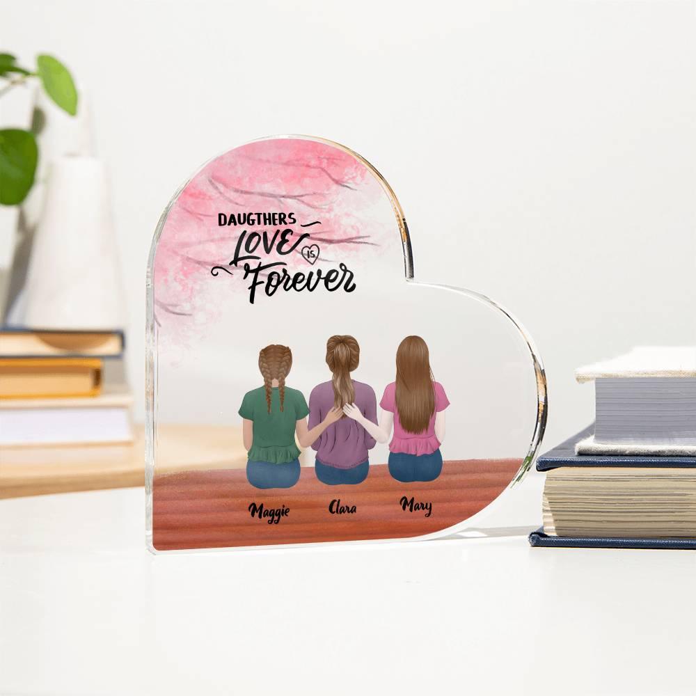 Mother and Daughters Personalized Acrylic Heart Plaque - Mallard Moon Gift Shop