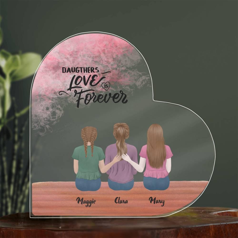 Mother and Daughters Personalized Acrylic Heart Plaque - Mallard Moon Gift Shop