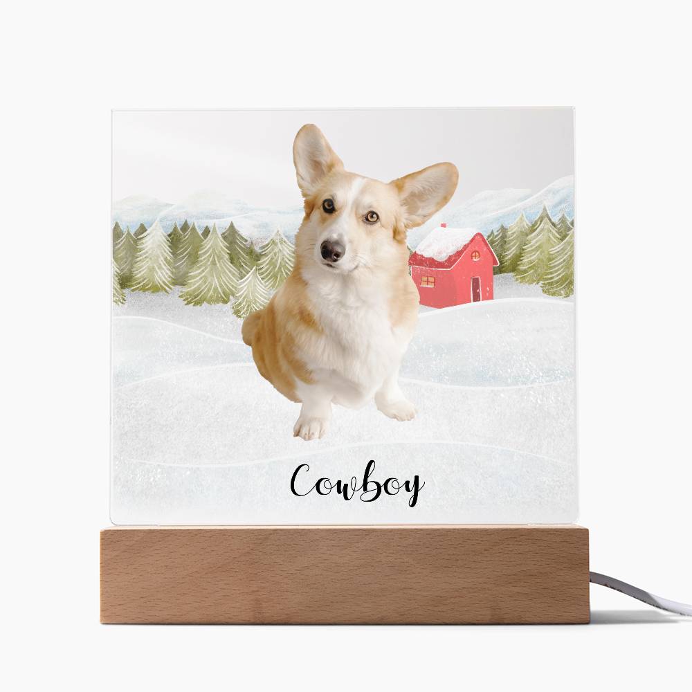 Pet Personalized Holiday Photo Upload Acrylic Plaque with Lighted LED Wooden Base - Mallard Moon Gift Shop