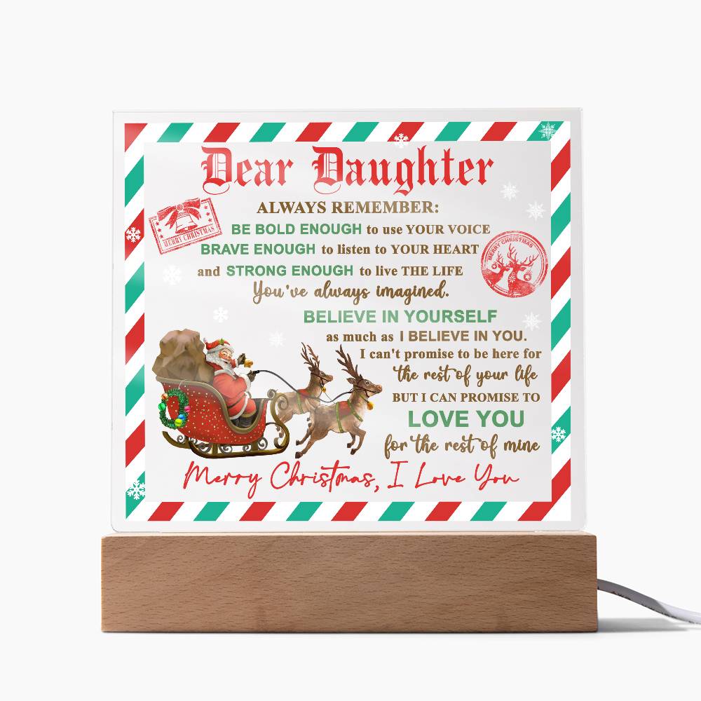 Daughter - Use Your Voice Christmas Acrylic Square Plaque with LED Wooden Base - Mallard Moon Gift Shop