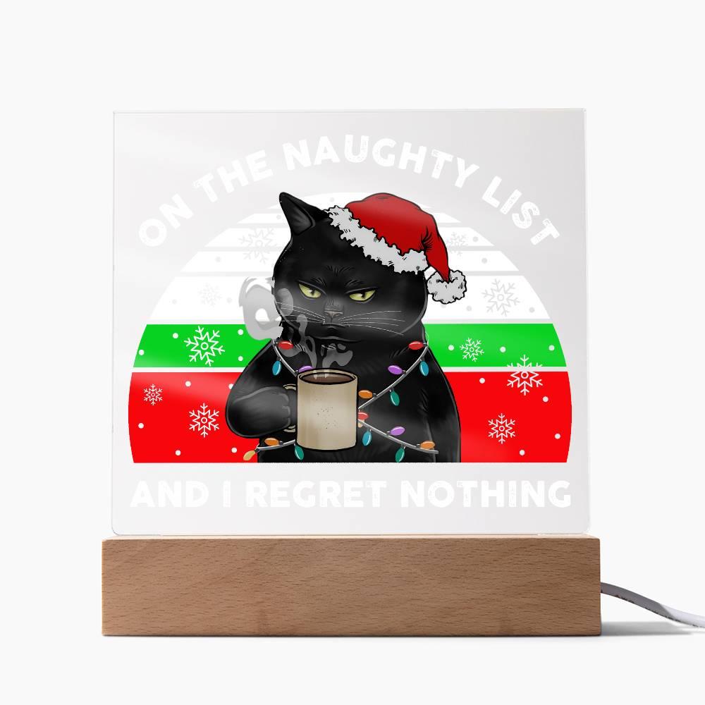 Christmas Santa's Naughty List Acrylic Square Plaque with LED Wooden Base - Mallard Moon Gift Shop