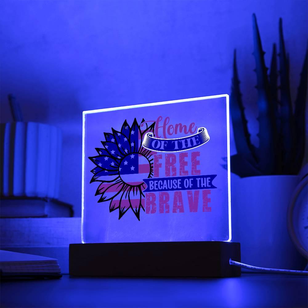 Patriotic Sunflower Home of the Free Because of the Brave Acrylic Plaque - Mallard Moon Gift Shop