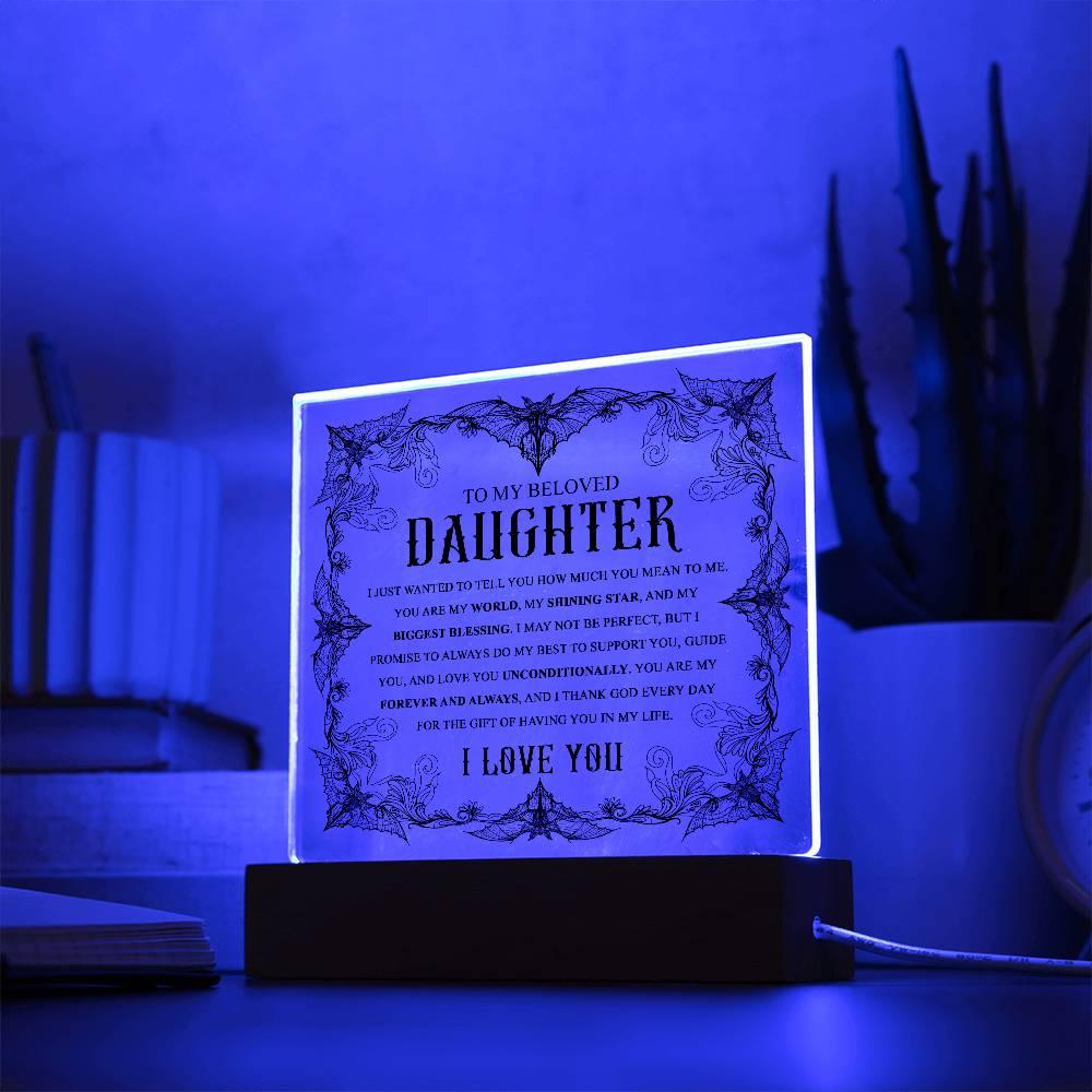 Daughter - Biggest Blessing Halloween Acrylic Square Plaque with LED Wooden Base - Mallard Moon Gift Shop
