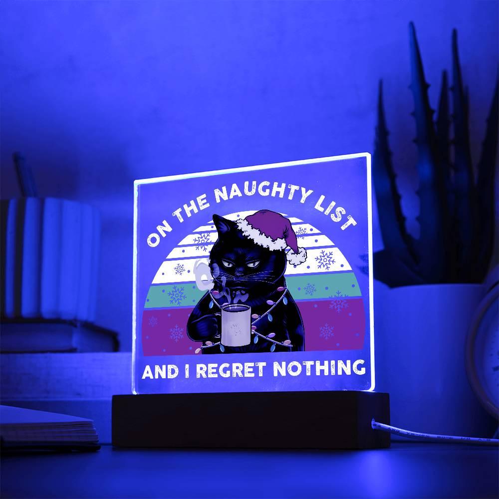 Christmas Santa's Naughty List Acrylic Square Plaque with LED Wooden Base - Mallard Moon Gift Shop