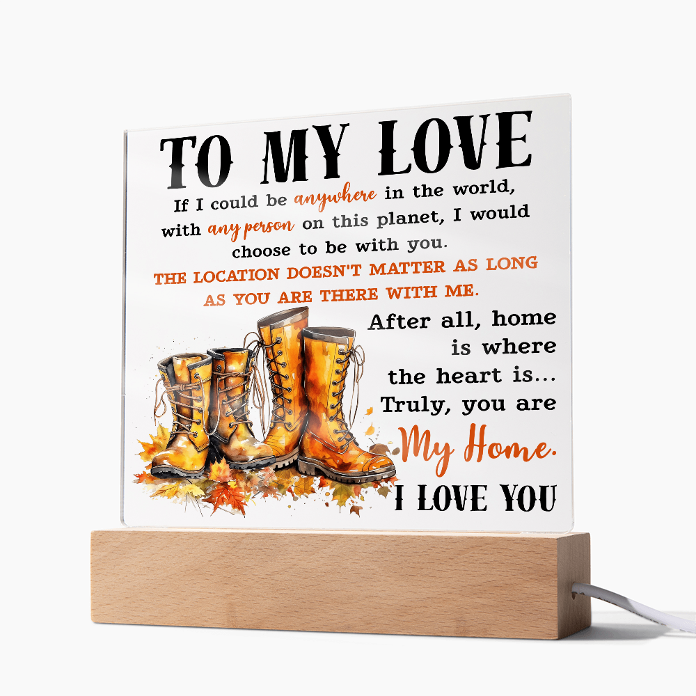 To My Love Acrylic Plaque – Romantic Fall Gift for Husband, Wife, or Partner | “You Are My Home” LED Light Display