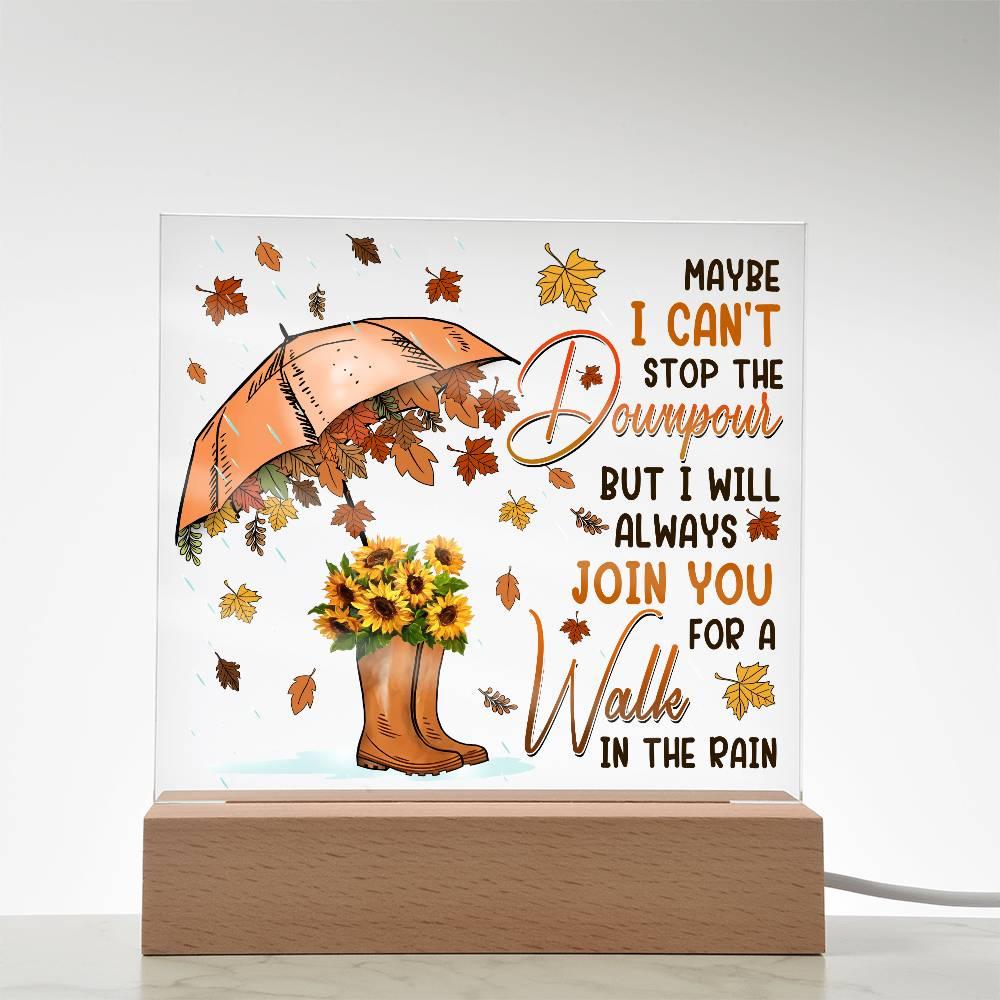 Best Friend Join You for a Walk in the Rain Acrylic Square Plaque with LED Wood Base - Mallard Moon Gift Shop