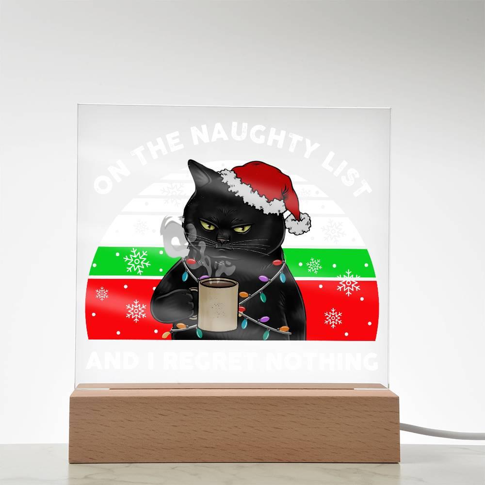 Christmas Santa's Naughty List Acrylic Square Plaque with LED Wooden Base - Mallard Moon Gift Shop