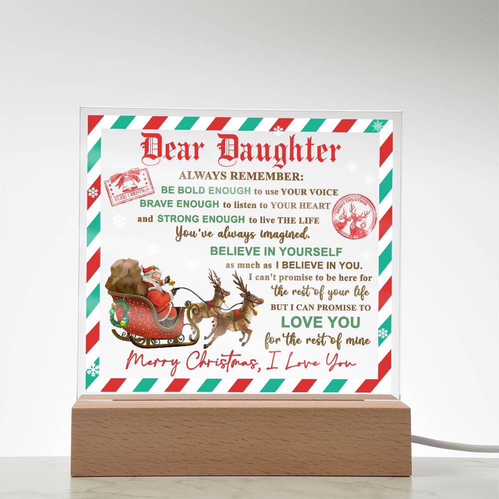 Daughter - Use Your Voice Christmas Acrylic Square Plaque with LED Wooden Base - Mallard Moon Gift Shop