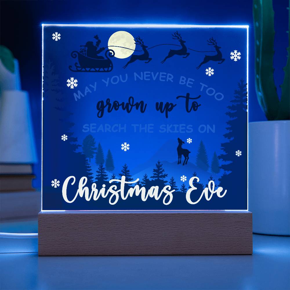 May You Never be too Old to Search the Skies on Christmas Eve Acrylic Plaque with Lighted LED Wooden Base - Mallard Moon Gift Shop