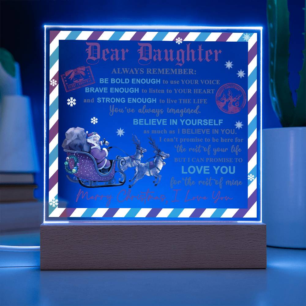 Daughter - Use Your Voice Christmas Acrylic Square Plaque with LED Wooden Base - Mallard Moon Gift Shop