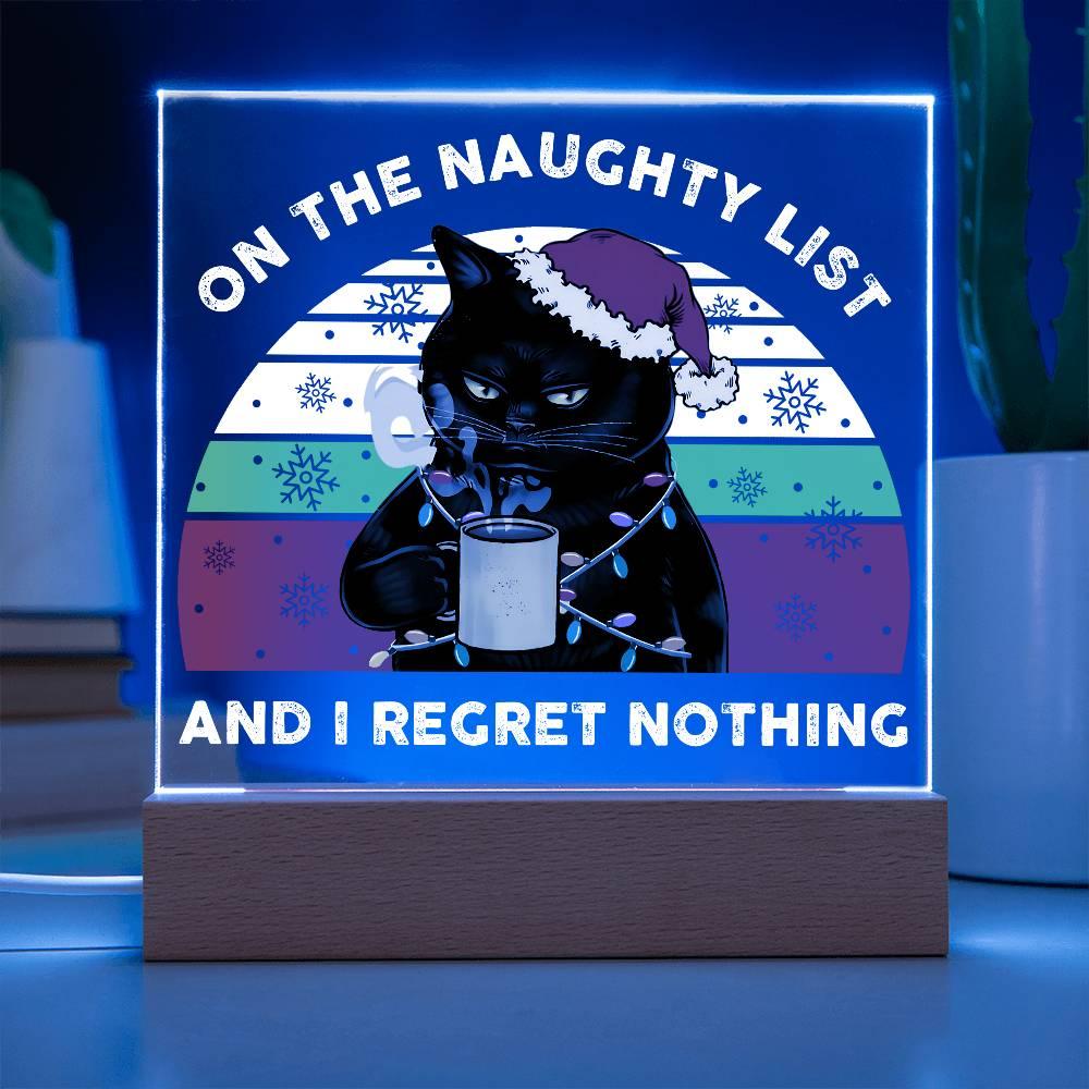 Christmas Santa's Naughty List Acrylic Square Plaque with LED Wooden Base - Mallard Moon Gift Shop