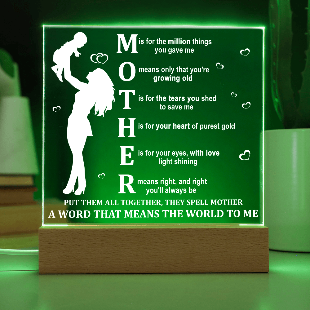 Mother Acrylic LED Plaque – A Word That Means the World to Me | Heartfelt Mother's Day Gift - Mallard Moon Gift Shop
