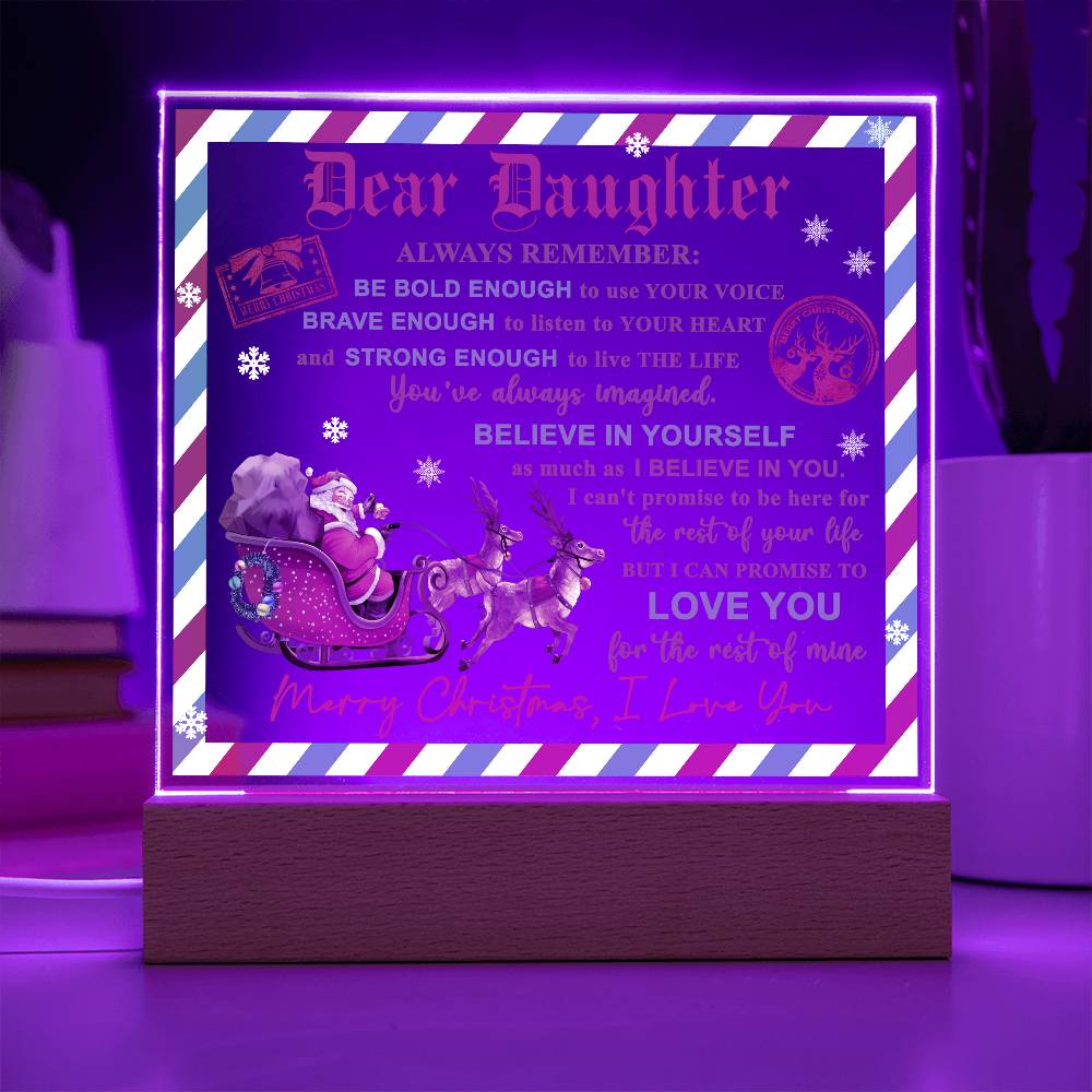 Daughter - Use Your Voice Christmas Acrylic Square Plaque with LED Wooden Base - Mallard Moon Gift Shop